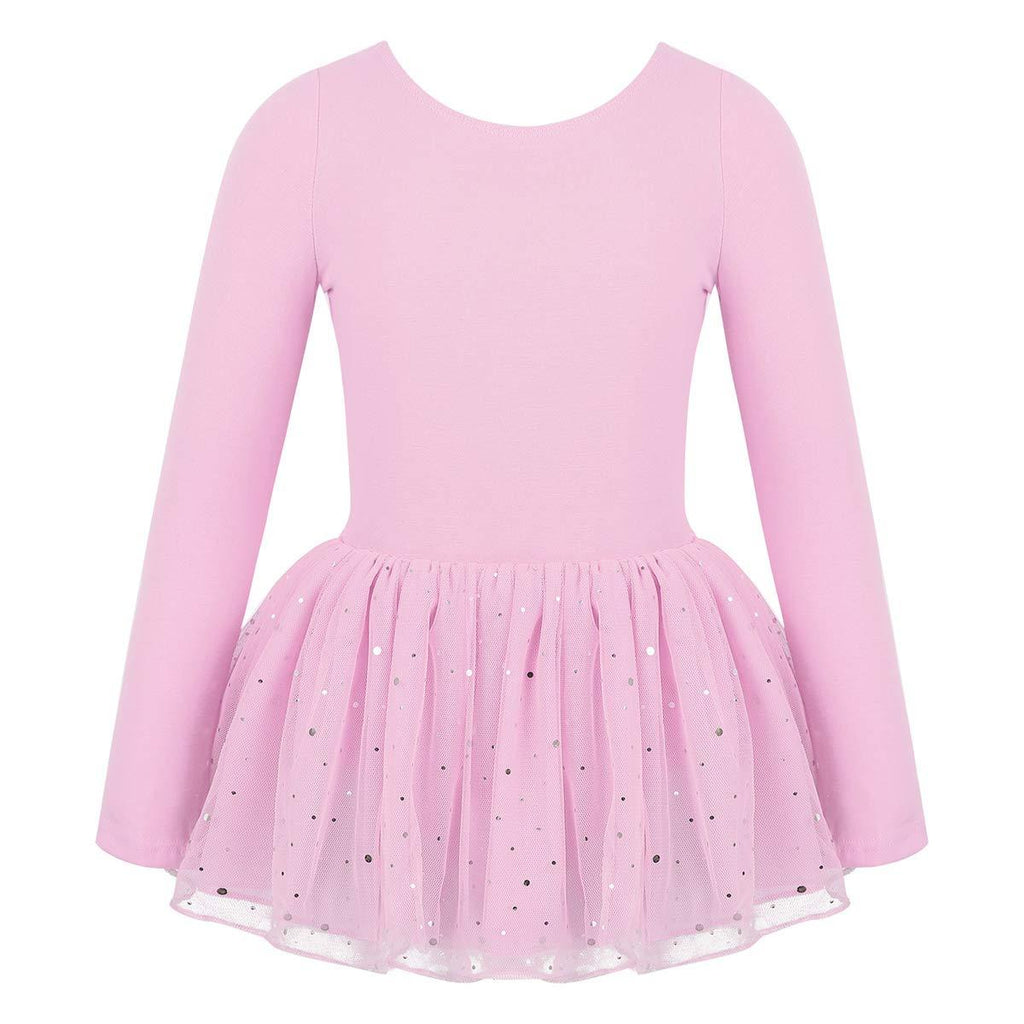 [AUSTRALIA] - easyforever Kids Girls Long Sleeve Chiffon Ballet Dance Tutu Dress Gymnastic Skating Leotard Skirt Dancing Clothes Pink 7 / 8 