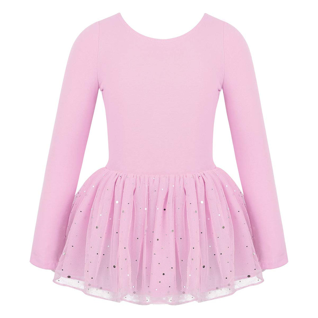 easyforever Kids Girls Long Sleeve Chiffon Ballet Dance Tutu Dress Gymnastic Skating Leotard Skirt Dancing Clothes Pink 3-4 - BeesActive Australia