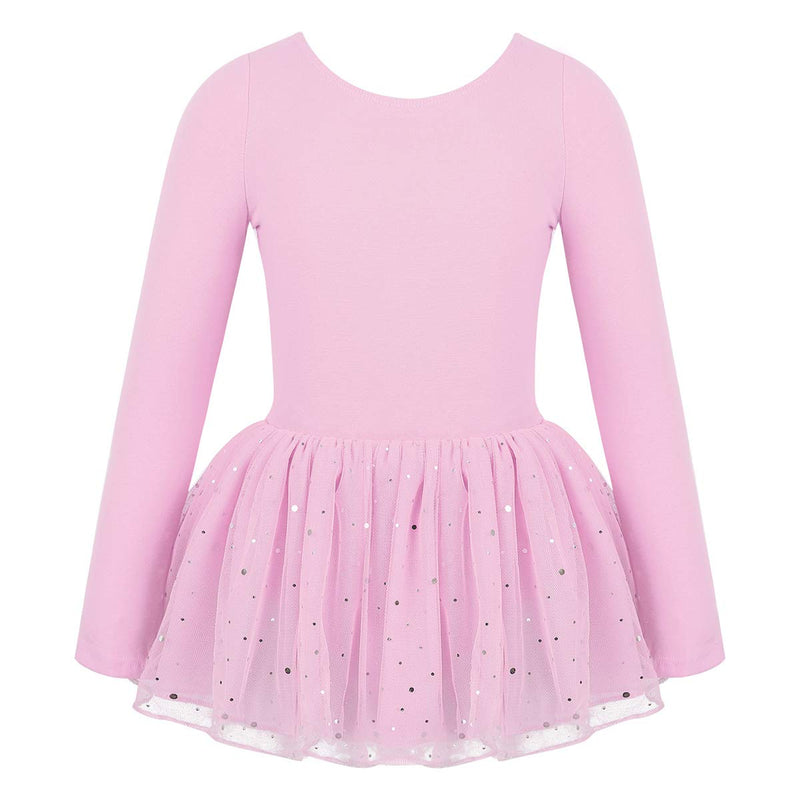 easyforever Kids Girls Long Sleeve Chiffon Ballet Dance Tutu Dress Gymnastic Skating Leotard Skirt Dancing Clothes Pink 3-4 - BeesActive Australia