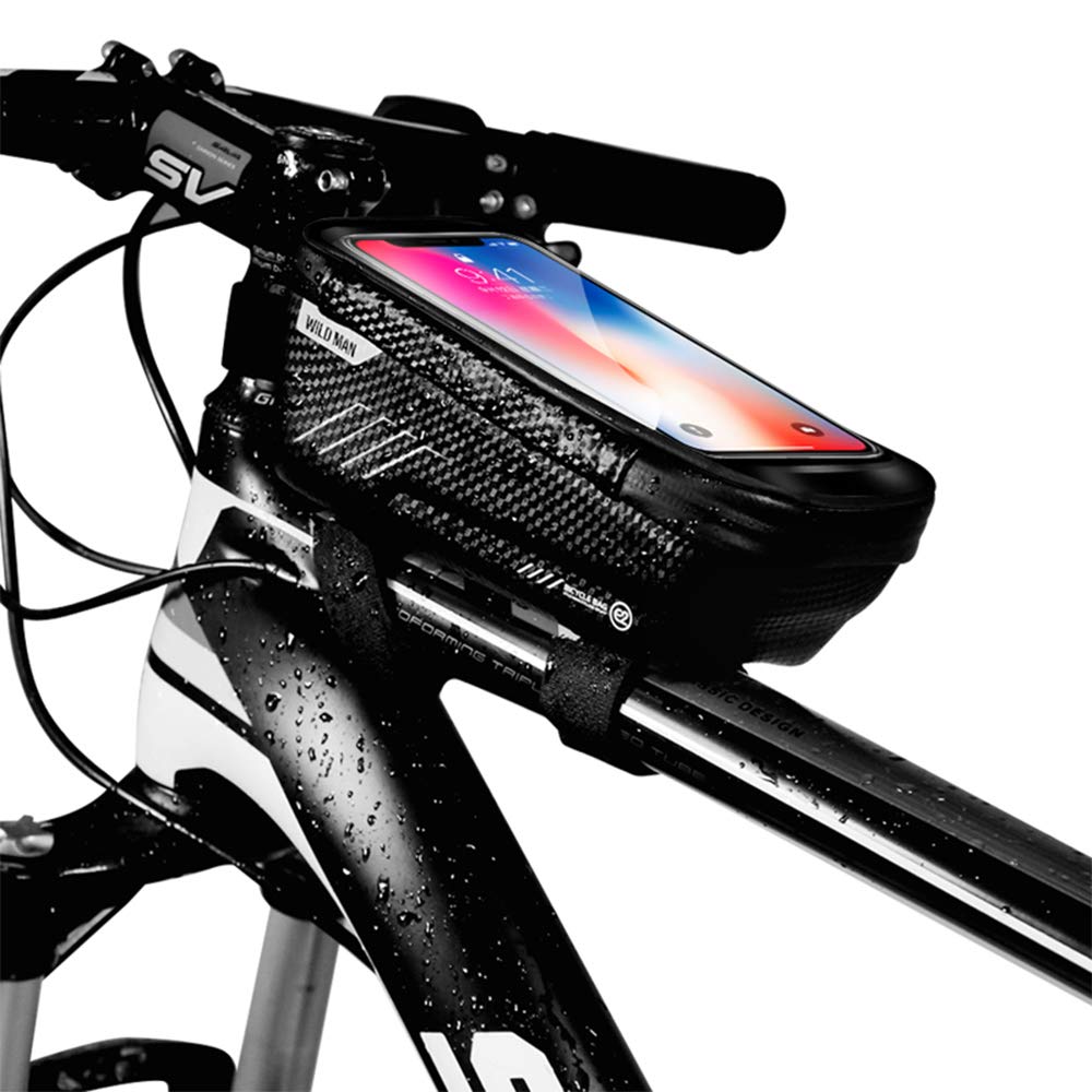WILD MAN Bike Phone Mount Bag, Cycling Waterproof Front Frame Top Tube Handlebar Bag with Touch Screen Holder Case for iPhone X XS Max XR 8 7 Plus, for Android/iPhone Cellphones Under 6.5” - BeesActive Australia