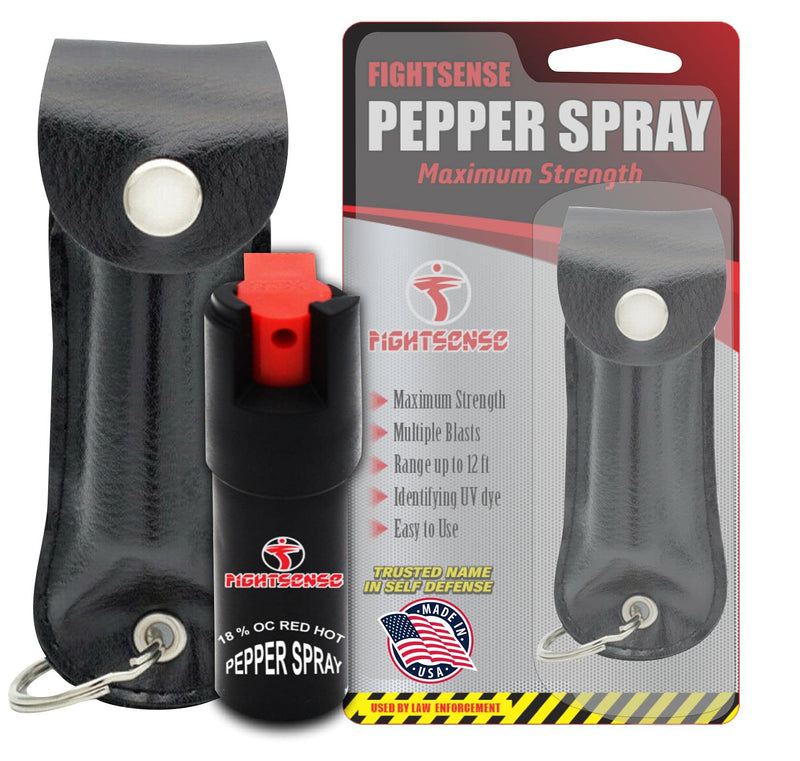 FIGHTSENSE Pepper Spray Maximum Strength 1/2 oz Compact Size Police Grade Formula Best Self Defense Tool for Women with Leather Case - BeesActive Australia