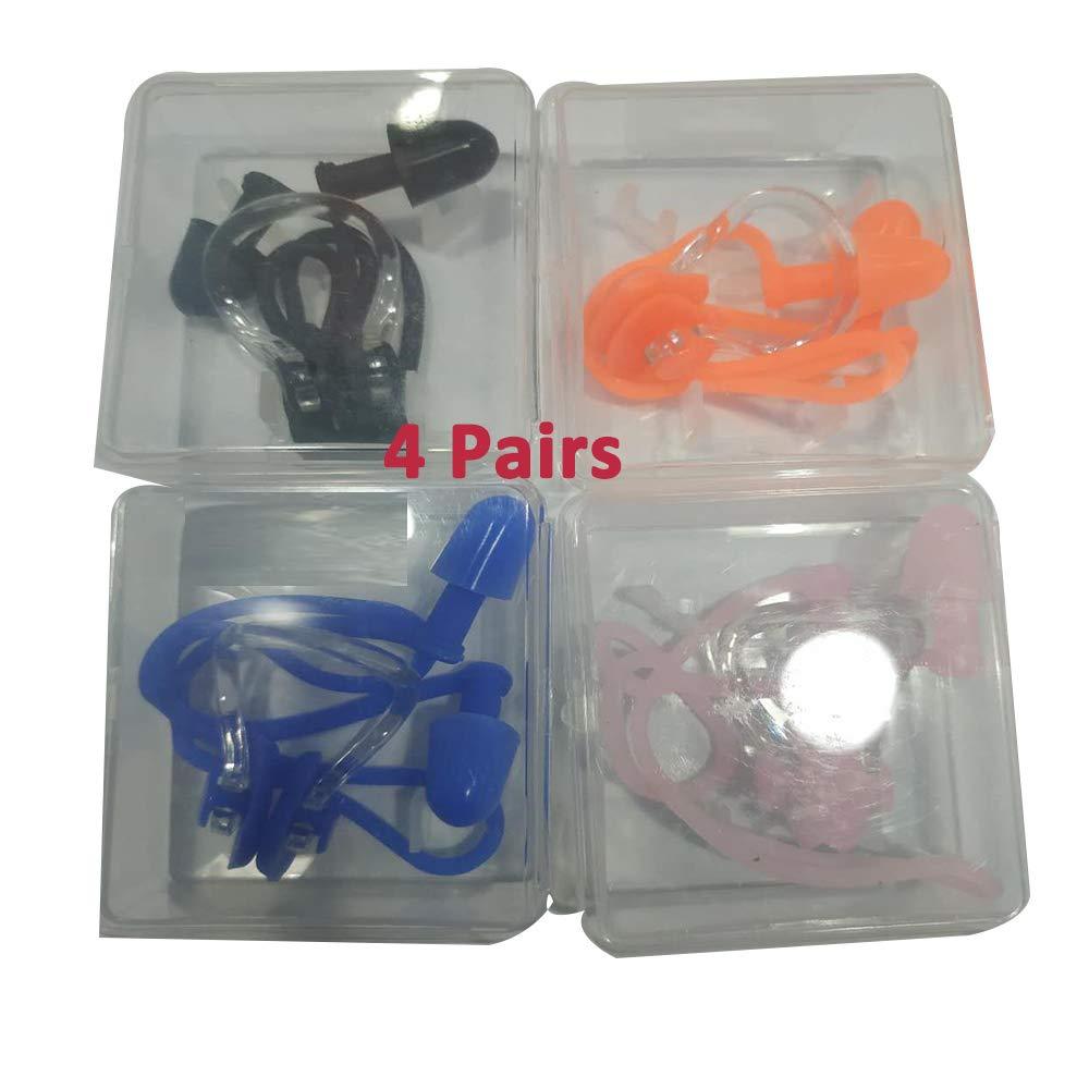 [AUSTRALIA] - HETS 4 Pairs Waterproof Swimming Earplugs Ear with Straps&Nose Protector for Adults & Kids,Soft Reusable Silicone Ear Plugs with String Anti-Lost Nose Clip Plugs for Youth Sets Box Package 