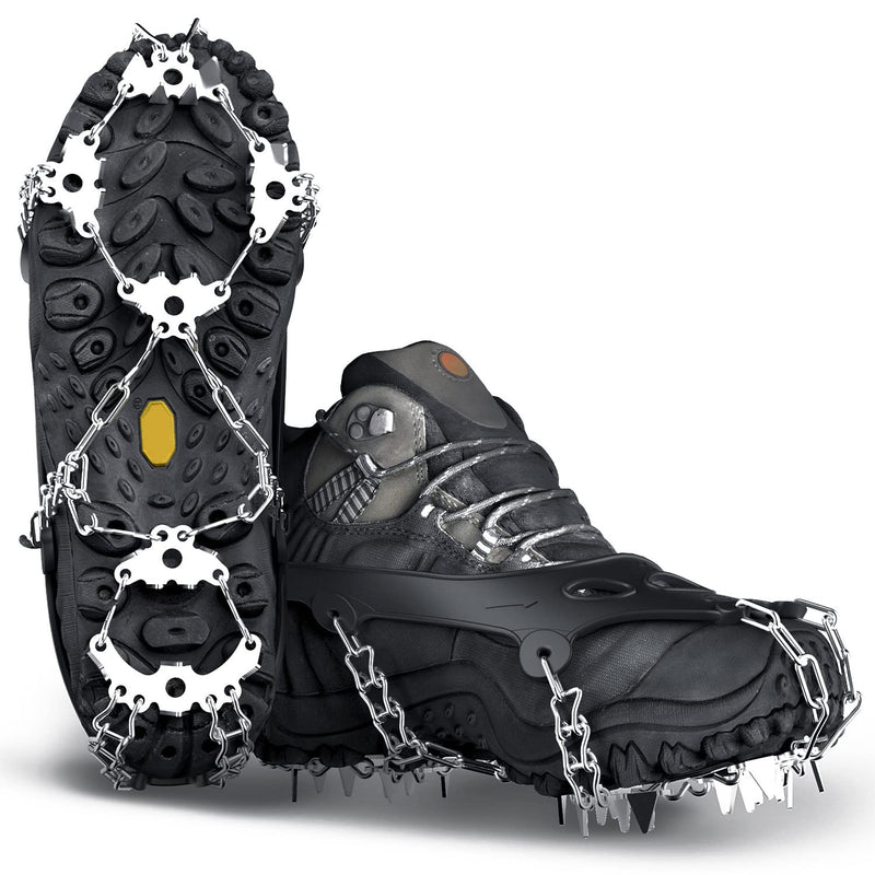 Wirezoll Ice Cleats, Crampons for Hiking Boots and Snow Shoes Non Slip Climbing Spikes Ice Grippers for Traction with Boot Chains and Microspikes for Men and Women Medium 24 Teeth Black - BeesActive Australia