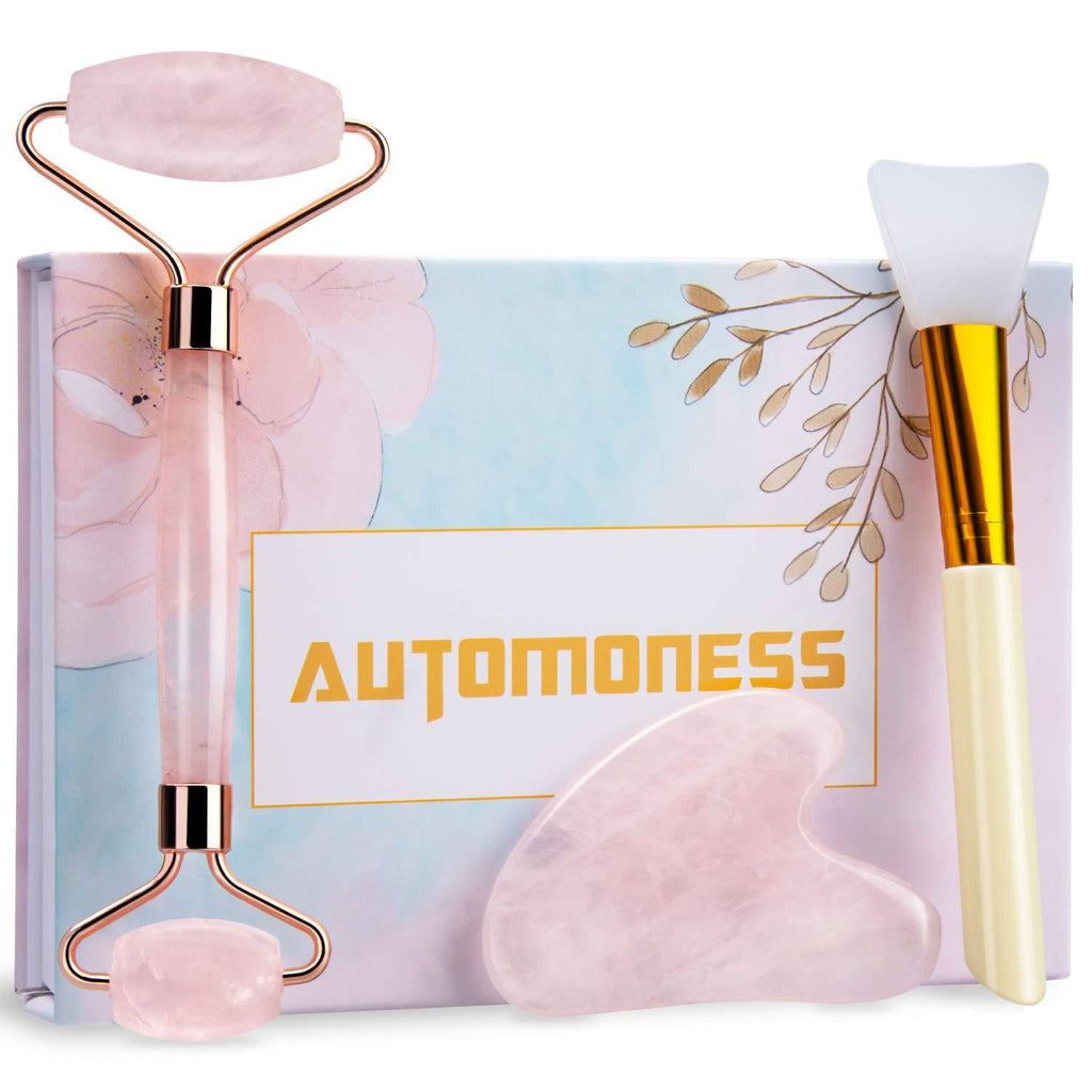 Automoness Jade Roller and Gua Sha Set, Face Roller Beauty Skin Care Tools, Rose Quartz Massager for Face, Eyes, Neck, Body Muscle Relaxing and Relieve Fine Lines and Wrinkles - BeesActive Australia