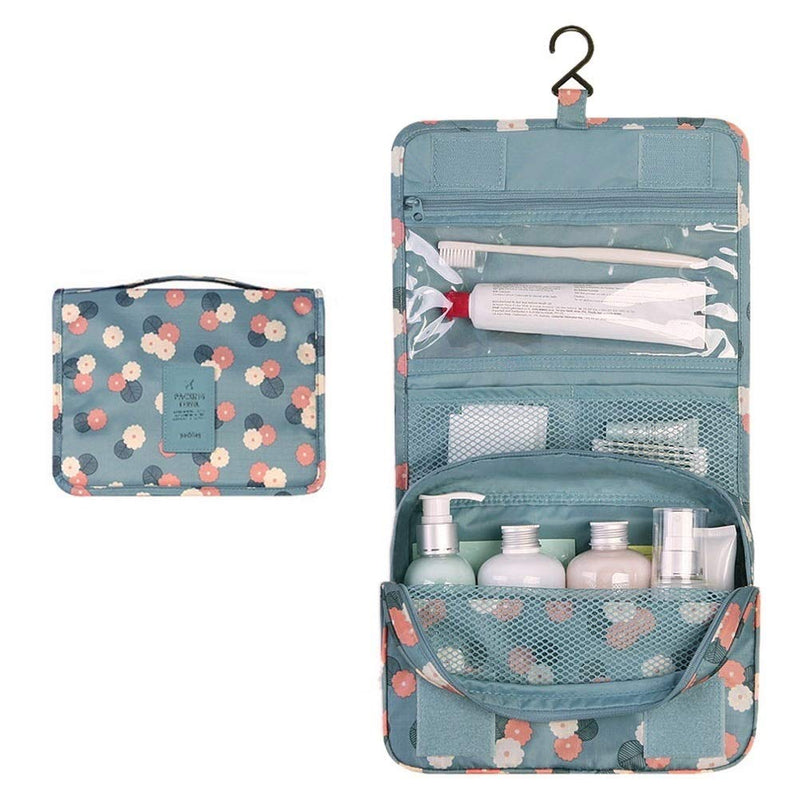 Toiletry Bag, Waterproof Hanging Cosmetic Bag Portable Travel Makeup Pouch Multifunction Handle Travel Toiletry Bag Organizer with Hook for Women Girls(Blue) - BeesActive Australia