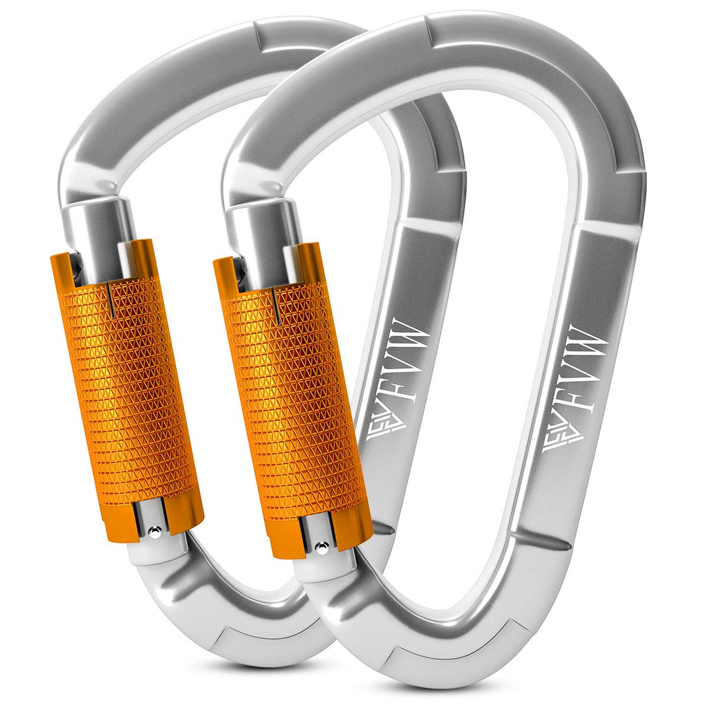 FVW Auto Locking Rock Climbing Carabiner Clips,Professional 25KN (5620 lbs) Heavy Duty Caribeaners for Rappelling Swing Rescue & Gym etc, Large Carabiners, D-Shaped silver*2 - BeesActive Australia