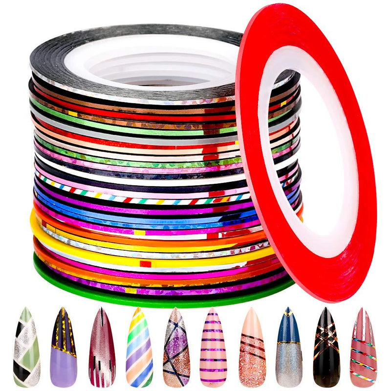 32 Colors Nail Striping Tape Line , FANDAMEI Multicolor Rolls Striping Tape Line Nail Art Decoration Sticker DIY Nail Tip - BeesActive Australia