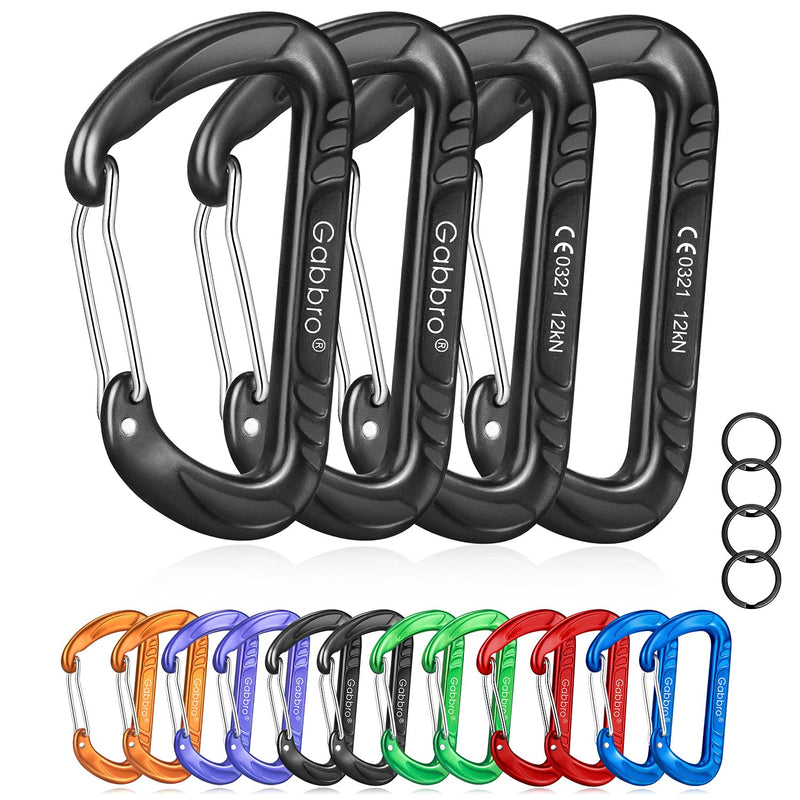GABBRO Carabiner Clip Heavy Duty, 4 Pack 12Kn (2697 lbs) Heavy Duty Keychain Aluminum Wiregate Caribeaners for Keys, Hammock, Hiking, Dog Leash Black - BeesActive Australia
