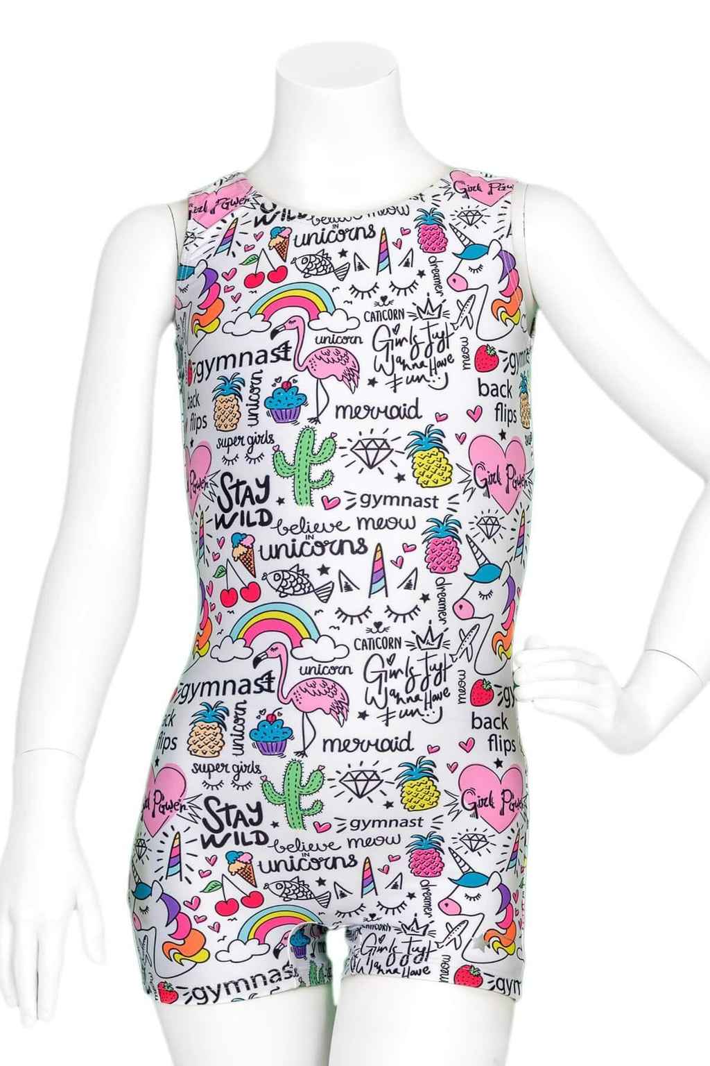 [AUSTRALIA] - Destira Girl's Unicorn Doodles Gymnastics Unitard White Child Small (6-7) 