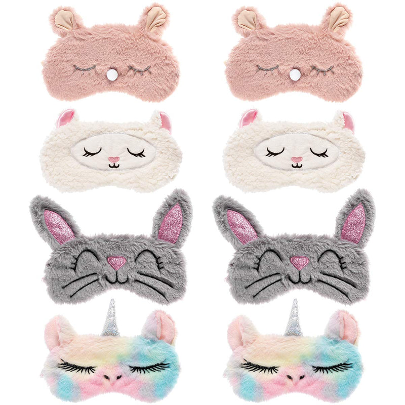 Biubee 8 Pack Cute Animal Eye Mask- Unicorn Alpaca Rabbit Bear Sleeping Mask Soft Plush Blindfold Cute Unicorn Horn Sleep Mask Eye Covers Eyeshade for Girls Women Kids Travel Nap Sleep Overnight Party Animal Eye Masks- 8 Set - BeesActive Australia