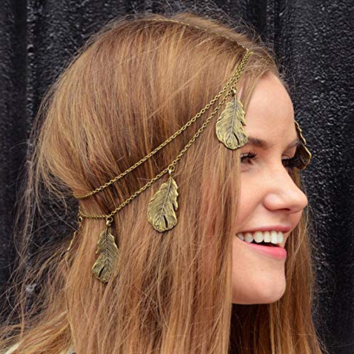 Edary Vintage Leaf Tassel Head Chain Headband Bronze Jewelry Hair Accessory for Women or Girls - BeesActive Australia