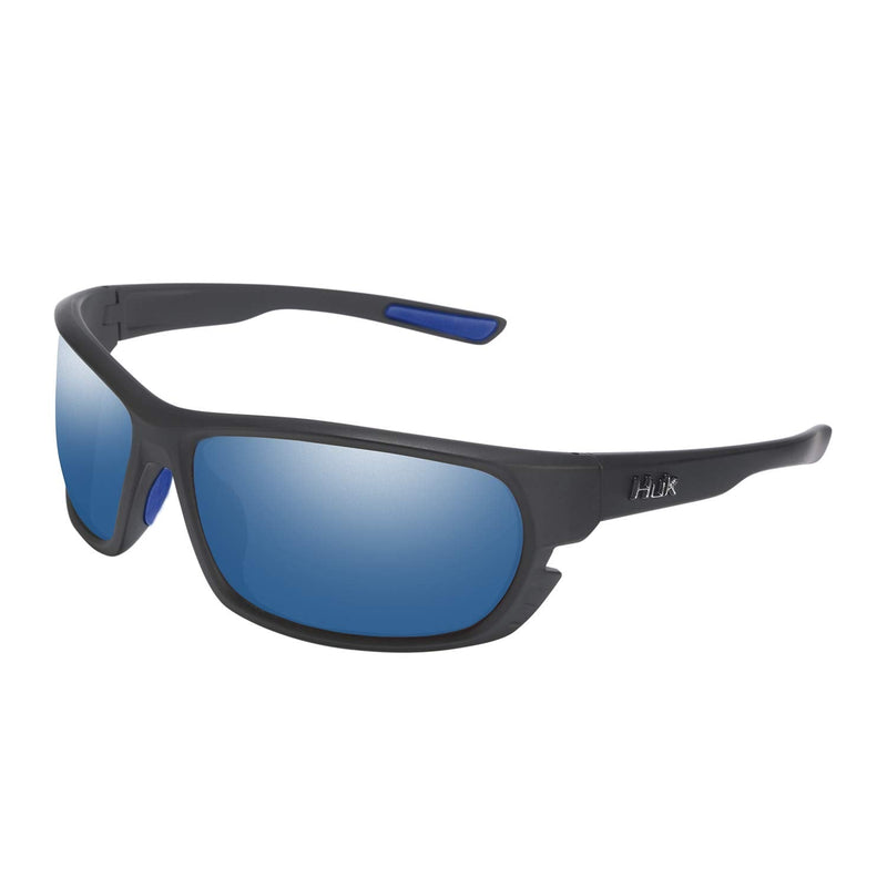 HUK, Polarized Lens Eyewear With Performance Frames, Fishing, Sports & Outdoors Sunglasses (Challenge) Blue Mirror / Matte Black Medium - BeesActive Australia