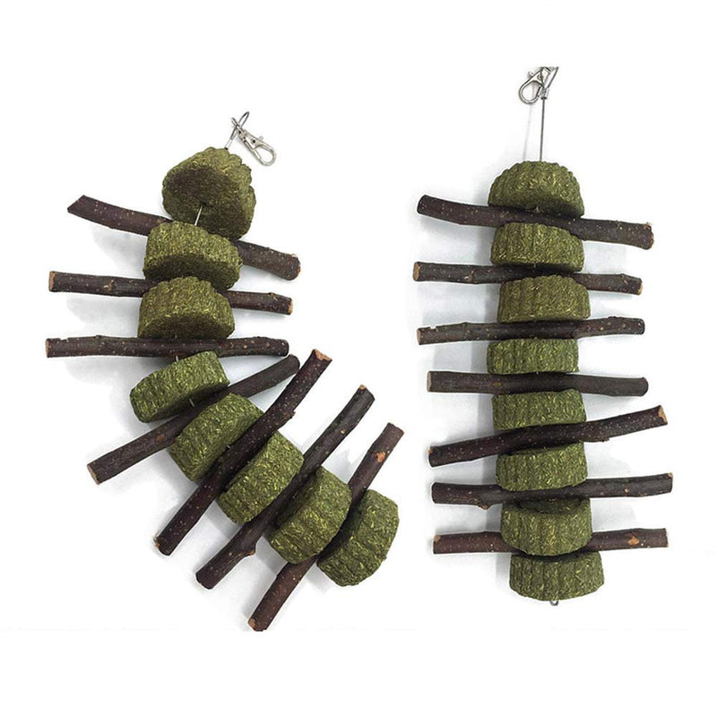 PeSandy Bunny Chew Toys for Teeth, Organic Apple Wood Molar Sticks with Timothy Hay Circles for Bunny Chinchilla Guinea Pig Hamsters Holland Lop Prairie Dogs Squirrels, Improves Dental Health 2 PCS Apple Stick String - BeesActive Australia
