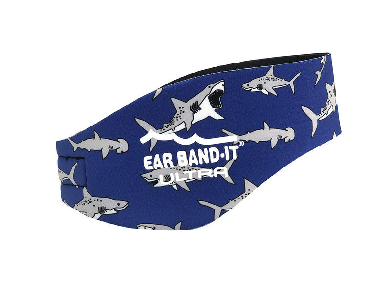 EAR BAND-IT Ultra Swimming Headband - Best Swimmer's Headband - Keep Water Out, Hold Earplugs in - Doctor Recommended - Secure Ear Plugs - Invented by ENT Physician Large (ages 9yrs to adult) Sharks - BeesActive Australia