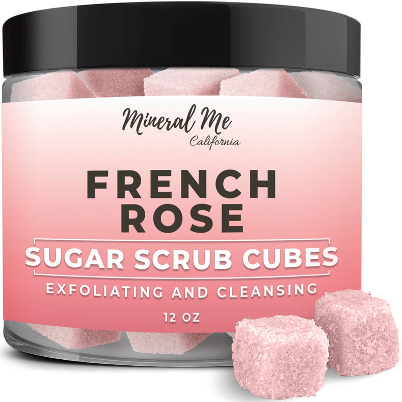 Body Scrub Exfoliator - 12oz FRENCH ROSE Sugar scrub cubes w/Mango Butter & Shea butter- Ultra Hydrating & Moisturizing - All Natural & Organic for all body exfoliation- For hands, arms, legs & foot - BeesActive Australia