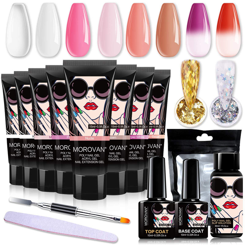 Morovan Poly Nail Gel Kit - 6 Nude Colors Nail Builder Extension Gel Trial Kit with 2 Temperature Color Changing Gel for Beginner Nail Art and Professional All-in-One French Kit - BeesActive Australia