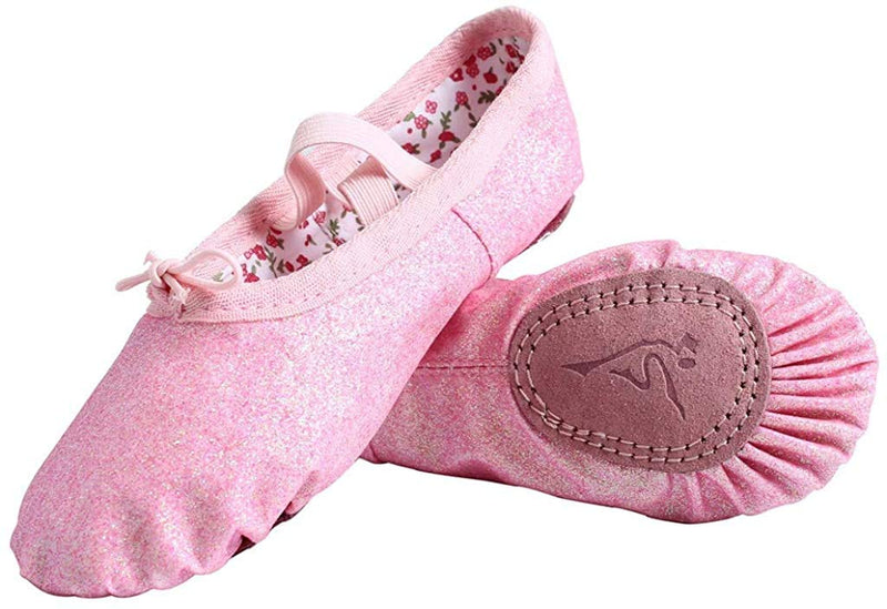 [AUSTRALIA] - Nexete Leather Shoes Split-Sole Slipper Flats Ballet Dance Shoes for Toddler 2 Little Kid Pink Glitter 
