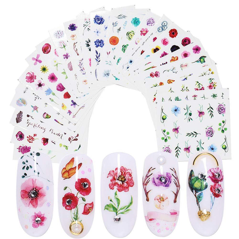 24Pcs/Set Nail Water Decals Colorful Designs Butterfly Flower Cactus Patterns Transfer Sticker Nail Art Decoration - BeesActive Australia