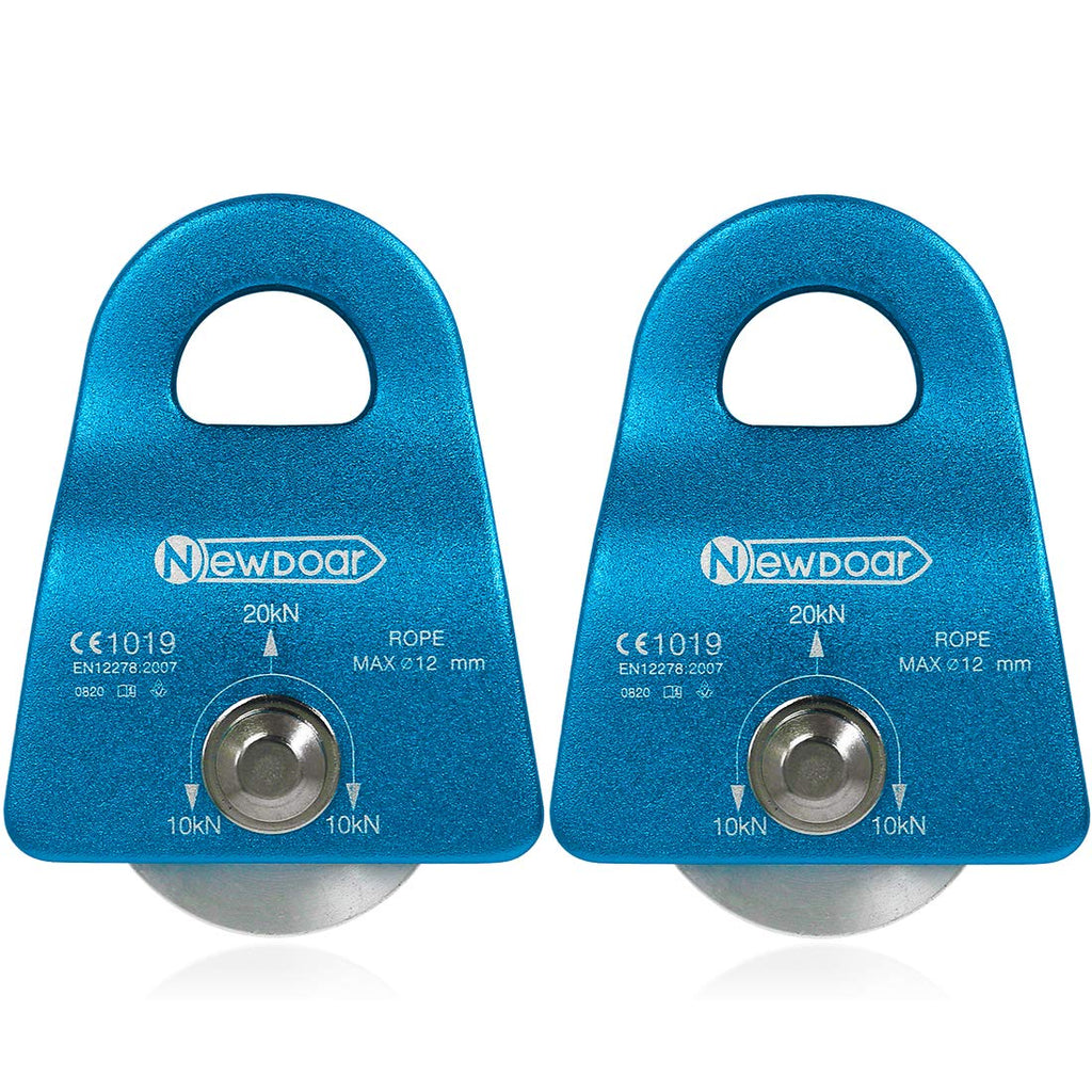 NewDoar CE Certified 20kN Micro Pulley Fixed Side Trolley for Climbing, Rescue Lifting,Hitch Tending Pack of 2(20KN Pulley Blue) - BeesActive Australia