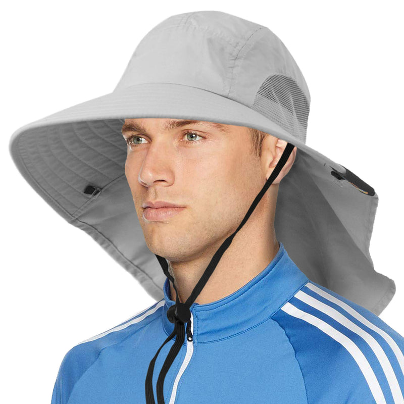 [AUSTRALIA] - Wide Brim Sun Hat with Neck Flap, UPF50+ Hiking Safari Fishing Hat for Men Women Light Grey 