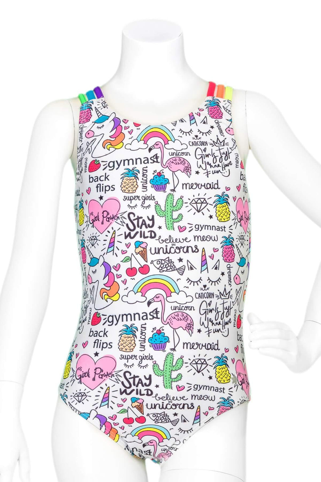 [AUSTRALIA] - Destira Girl's Unicorn Doodles Gymnastics Leotard Multi Child Medium (8-10) 