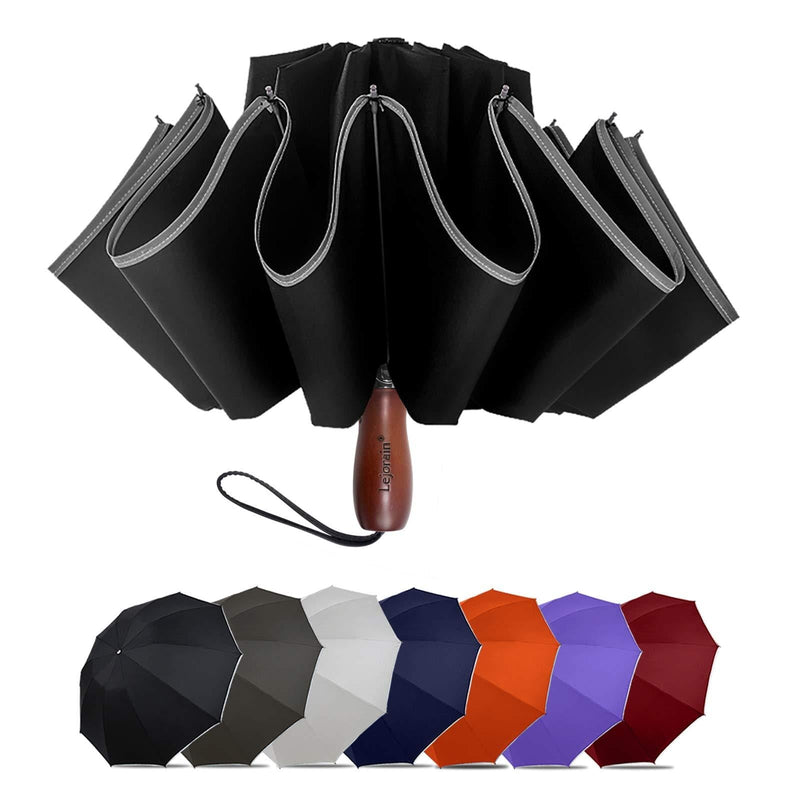Lejorain Large Reverse Umbrella -50 Inch Windproof Folding Inverted Umbrella - Upside Down with Safety Reflective Strip 1,black - BeesActive Australia