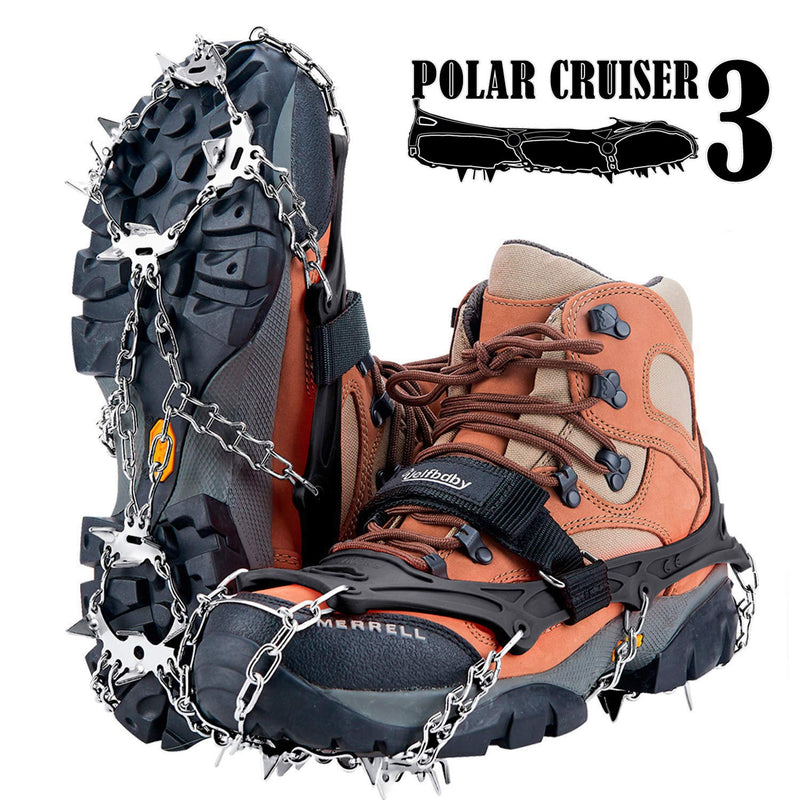 Uelfbaby Crampons Upgraded 19 Spikes Ice Snow Grips Traction Cleats System Safe Protect for Walking, Jogging, or Hiking on Snow and Ice (Fit S/M/L/XL/XXL Shoes/Boots) black Medium - BeesActive Australia