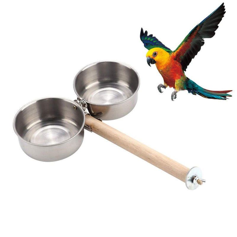 Bird Wood Stand Perch with Stainless Steel Food Water Feeding Bowl for Parrot Parakeet Cockatiel Cage Accessories B: Perch with 2 Feeder Bowls - BeesActive Australia