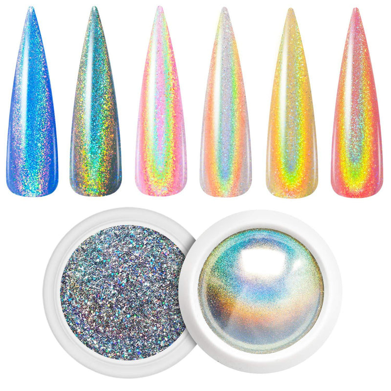 Holographic Chrome Nail Powder, Unicorn Mirror Effect Premium Salon Rainbow Nail Glitter Manicure Pigments, 0.04oz/1g - BeesActive Australia