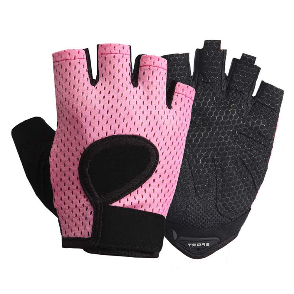 [AUSTRALIA] - LeerKing Women & Men Gym Non-Slip Gloves Fingerless Shock-Absorbing Breathable Pole Dance Cycling Gloves pink Medium 
