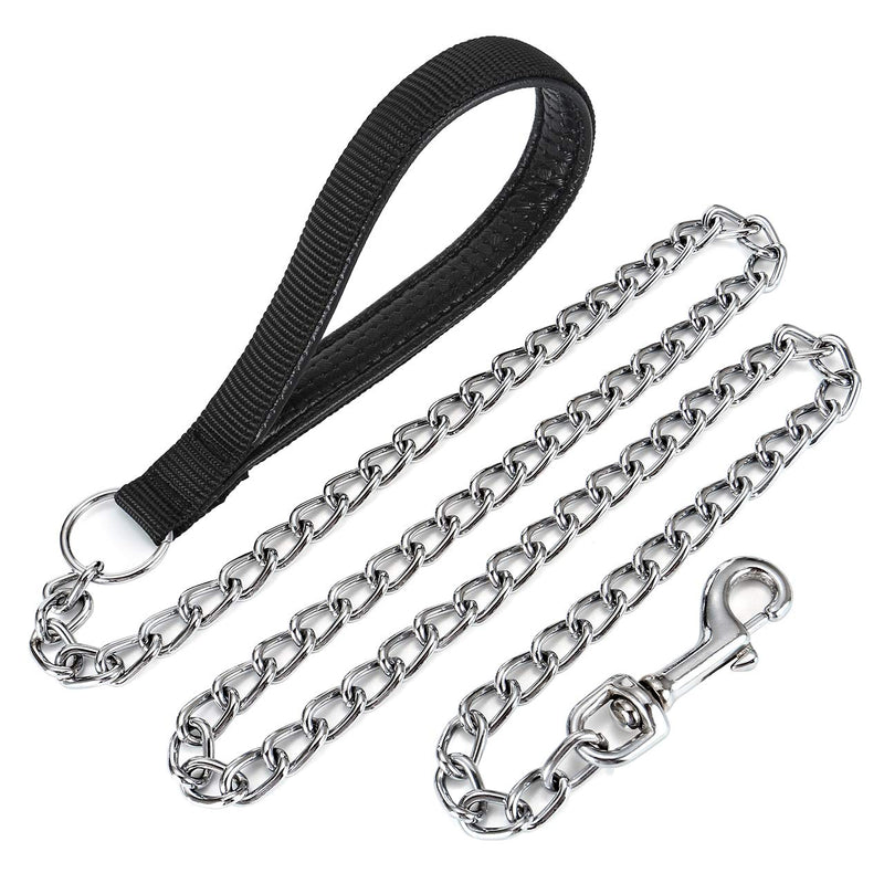 Mogoko Metal Dog Leash, Heavy Duty Chew Proof Pet Leash Chain with Padded Handle for Outdoor Training 4.0 Foot Black - BeesActive Australia