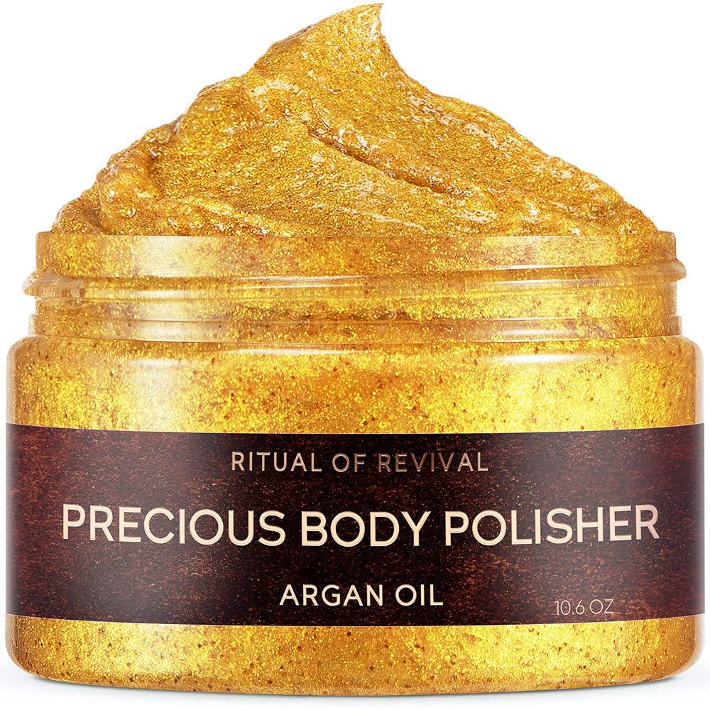 Zeitun Shimmering Exfoliating Body Scrub with Gold Body Glitter | Ritual Of Revival | Argan Oil & Dead Sea Salt & Brown Sugar | Cellulite Exfoliator Organic Body Scrub for Women – 10.6 oz / 250 ml - BeesActive Australia