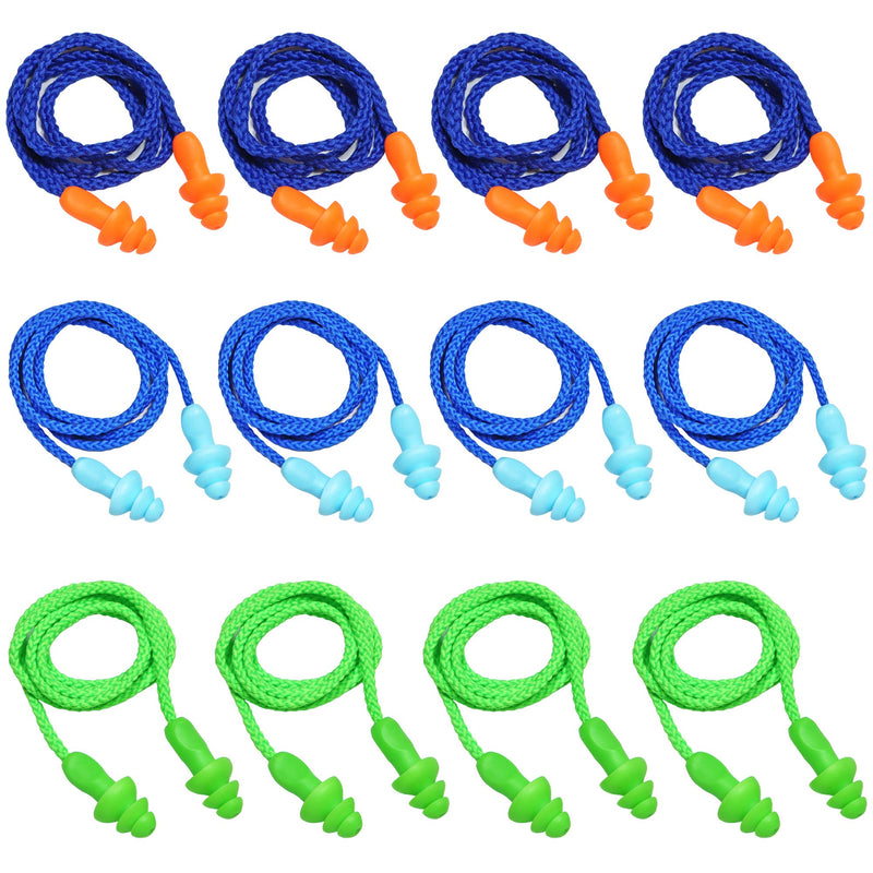 12 Pairs Corded Ear Plugs Soft Silicone Reusable Earplugs Noise Cancelling for Hearing Protection, Sleeping (Combo 12) Combo 12 - BeesActive Australia