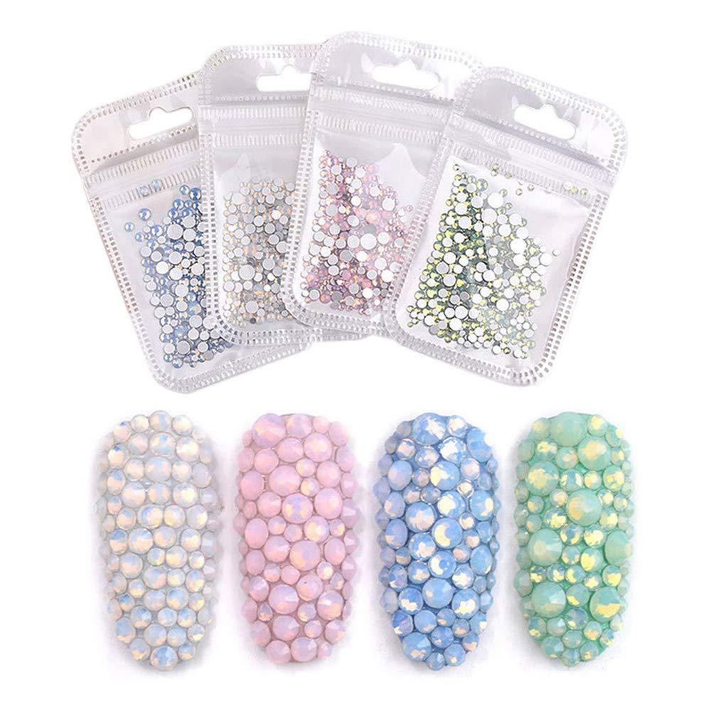 ORYOUGO 4 Packs Opal Jelly Nail Art Rhinestones Flatback Round Beads Glitter Crystals Mix Size Nail Charms - BeesActive Australia