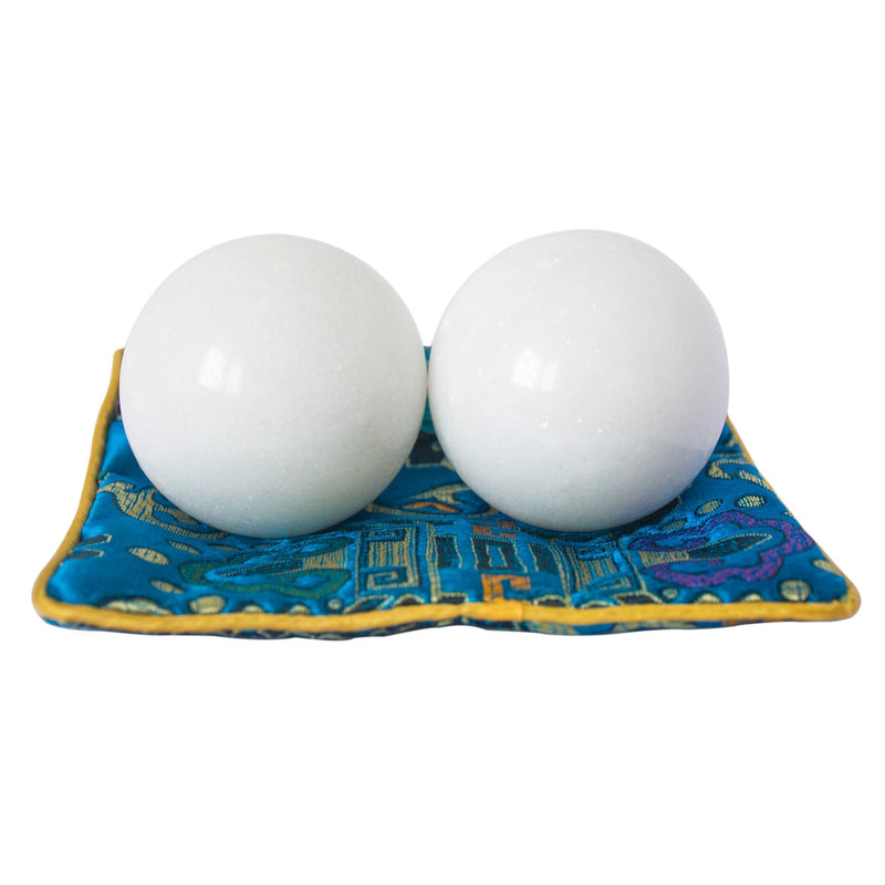 Addune White Baoding Balls Health Exercise Stress Hand Balls Marble Natural Stone Balls Gift Collection for Key Puncher Relax Finger 1.4'' - BeesActive Australia