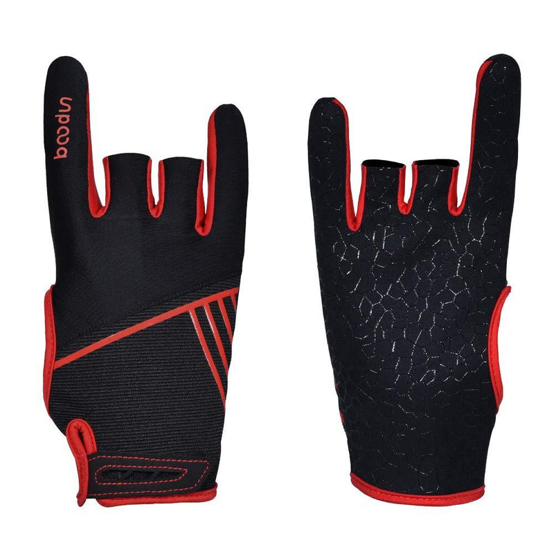 [AUSTRALIA] - Professional Anti-Skid Bowling Gloves Comfortable Bowling Accessories Semi-Finger Instruments Sports Gloves Mittens for Bowling Black Red Large 