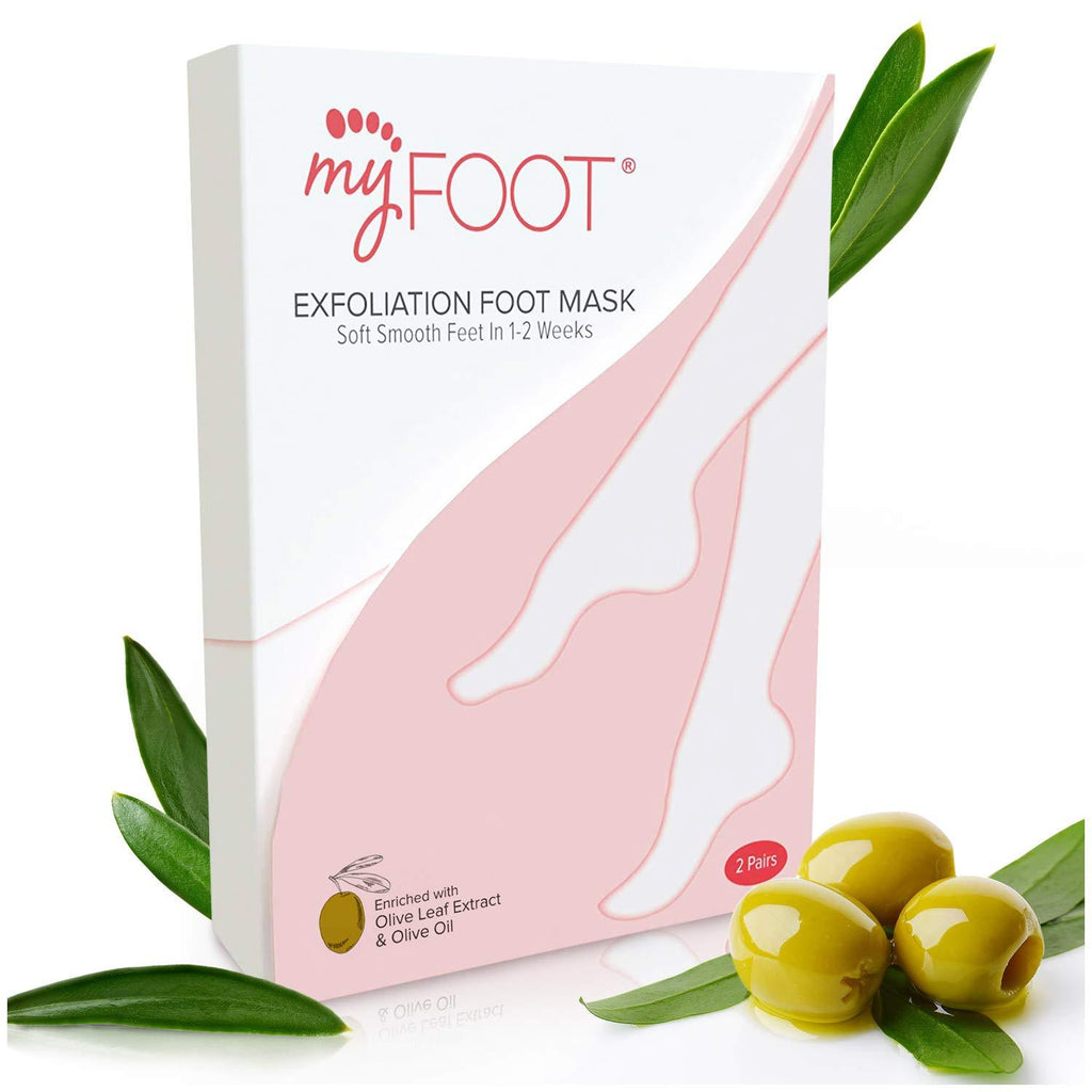 MyFoot Foot Peel Mask, 2 Pack, Exfoliating Foot Treatment for Cracked & Dead Skin, Making your Feet Baby Smooth, with Olive Leaf Extract. (2 Pairs per Box) 2 Pairs - BeesActive Australia