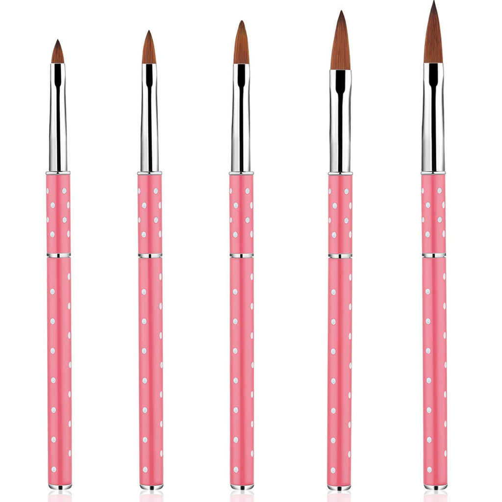 5 Sizes Acrylic Nail Brush Set Line Brush Pink Handle Nylon Wool Nail Brush Nail Art DIY Tool for Salon Home Using Size 4, 6, 8, 10, 12 Inch - BeesActive Australia