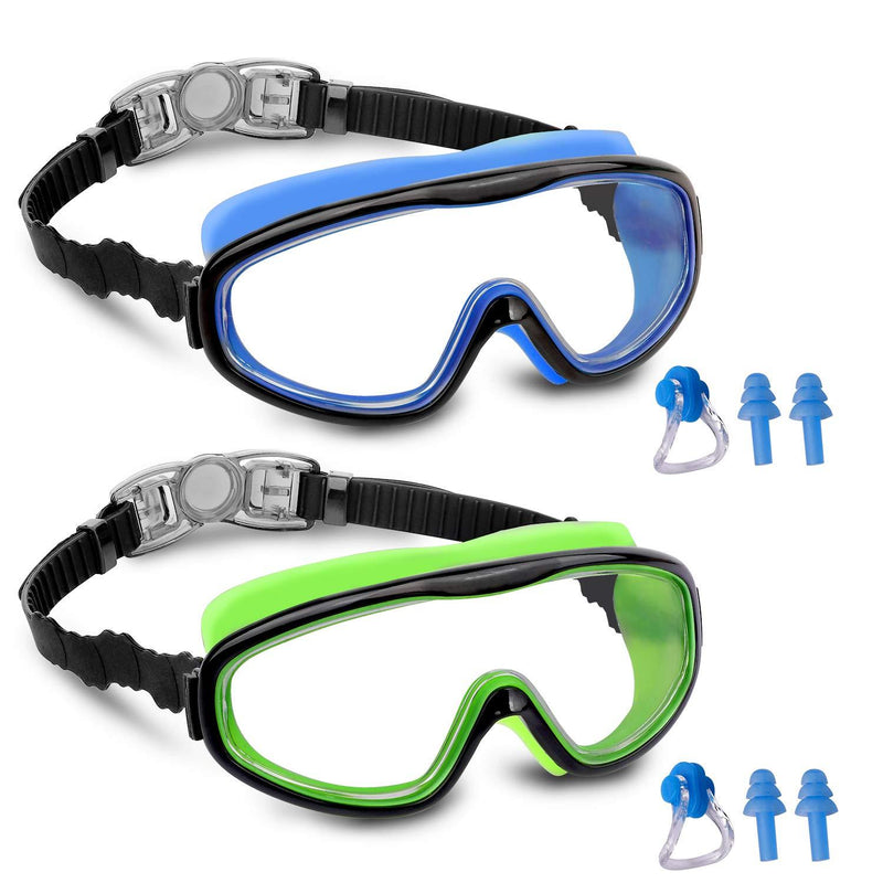 [AUSTRALIA] - vetoky Kids Swim Goggles Pack of 2 Wide Vision Swimming Goggles No Leaking Anti-Fog UV Protection Crystal Clear Waterproof with Nose Clips + Ear Plugs for Children and Early Teens 