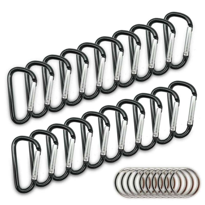 20PCS Mini 1.85"/4.7CM Aluminum Carabiners with 10PCS Nickel Metal Key Rings Lightweight D Shape Keychain Clips Small Multipurpose Carabiner Buckles for Indoor Outdoor Use - BeesActive Australia