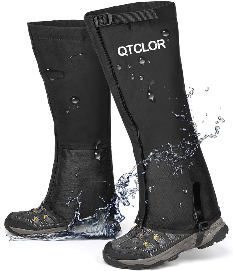QTECLOR Leg Gaiters Waterproof Snow Boot Gaiters for Snowshoeing, Hiking, Hunting, Running, Motorcycle Anti-Tear Oxford Fabric, TPU Instep Belt Metal Shoelace Hook for Outdoor Black Large - BeesActive Australia