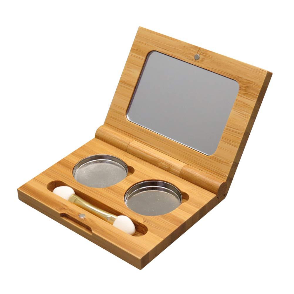 1 Piece Bamboo Empty Eye Shadow Case Box Double Grid Tinplate Palette Pans Bamboo Eyeshadow Case Magnetic Eyeshadow Palette Cosmetics Organizer Container with Makeup Brush for Eye Shadow Blush Powder - BeesActive Australia