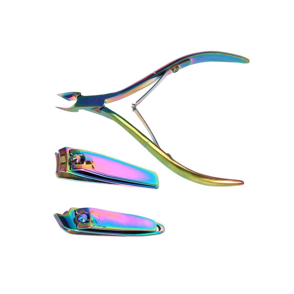 Rainbow Nail Clippers Set Metallic Toenails Fingernails Cuticle Nippers kit for Women Ladies Finger Toe Manicure Cutters Side Edge Angled Dead Skin Remover Nail Art Tool - BeesActive Australia
