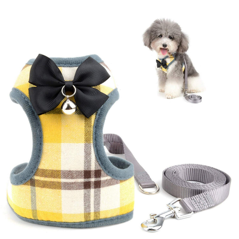 SELMAI Plaid Puppy Harness and Leash for Small Medium Dogs No Pull Soft Mesh Padded Adjustable Cat Vest for Walking Leads S:Bust:23-42cm/9-16.5",for 2.2-6.6Lbs Yellow Plaid - BeesActive Australia