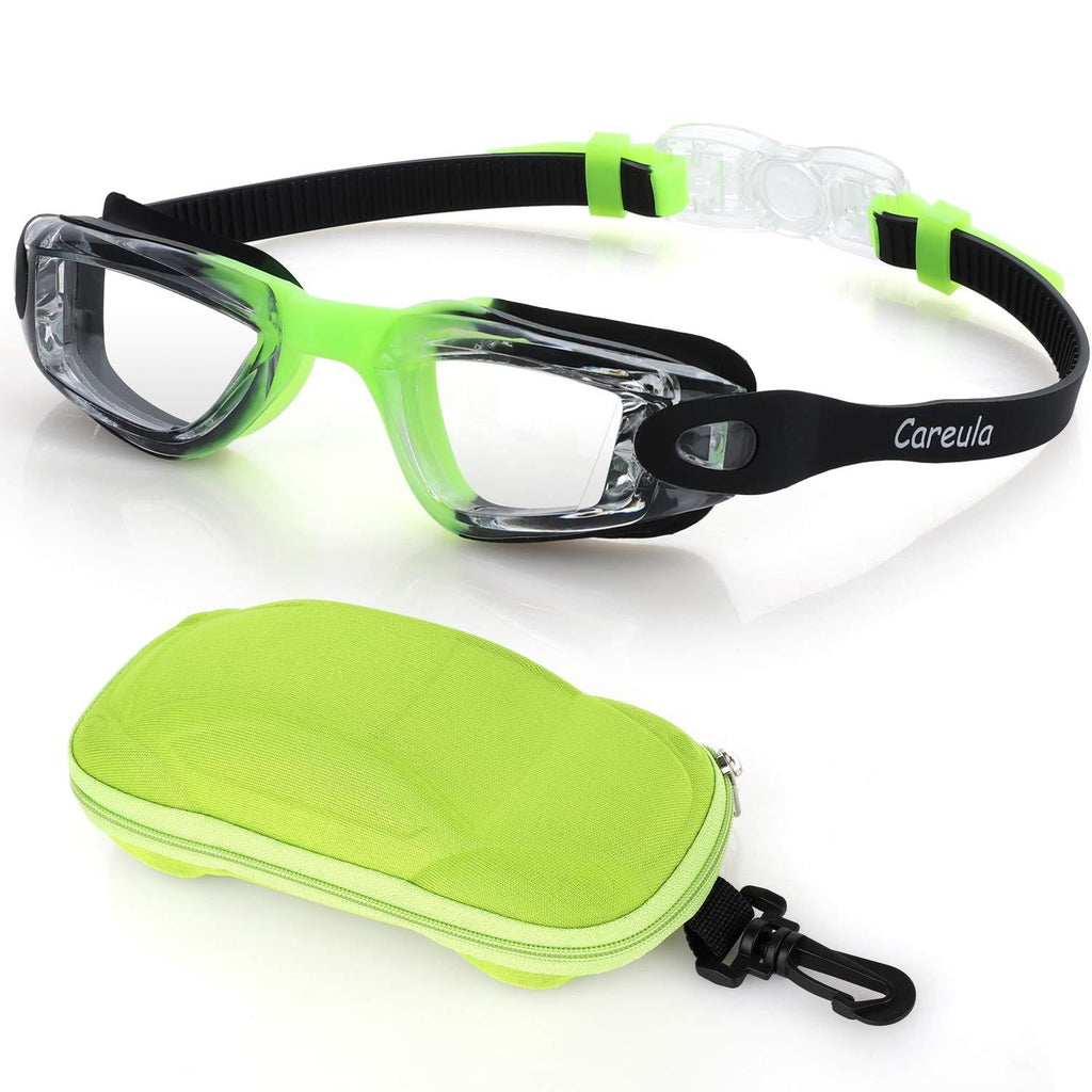 [AUSTRALIA] - Kids Swim Goggles, Swimming Goggles No Leak Anti-Fog UV Protection Easy Adjust Swim Goggles with Portable Case for Boys Girls Youth Kids (Age 4-12) Black Green 