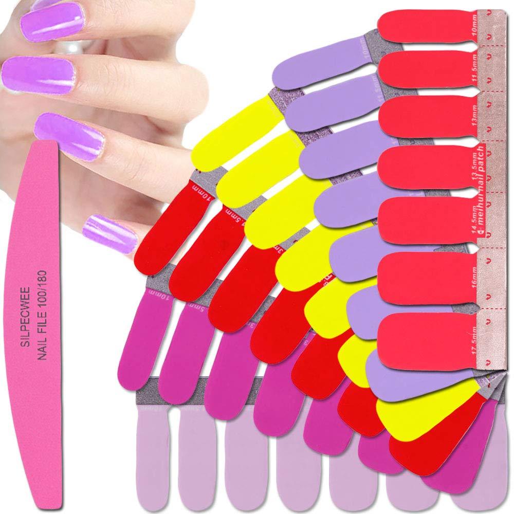 SILPECWEE 6 Sheets Nail Art Polish Stickers Strips Kit Solid Color Adhesive Nail Wraps Decals Tips Fashion Manicure Accessories And 1Pc Nail File NO2 - BeesActive Australia