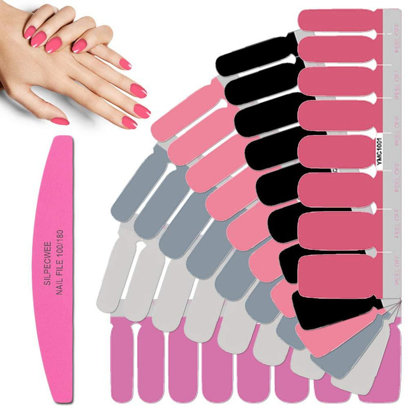 SILPECWEE 6 Sheets Solid Color Nail Polish Strips Set Adhesive Nail Art Stickers Tips Nail Wraps Decals Manicure Kit and 1Pc Nail File for Women - BeesActive Australia