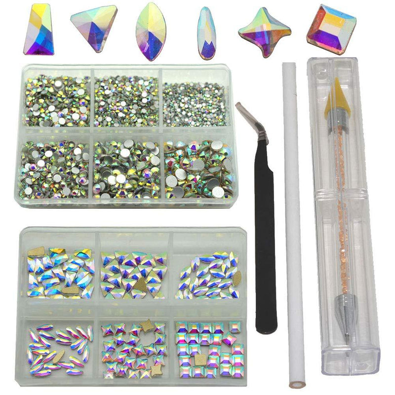 Queenme K9 Glass Crystal AB Nail Rhinestones 4500pcs+144pcs Small Flatback Crystals Mix Sizes Gems Stones Decorations Set, Especially for Nails Design AB, 144pcs K9 Crystals+4500pcs Round Rhinestones - BeesActive Australia