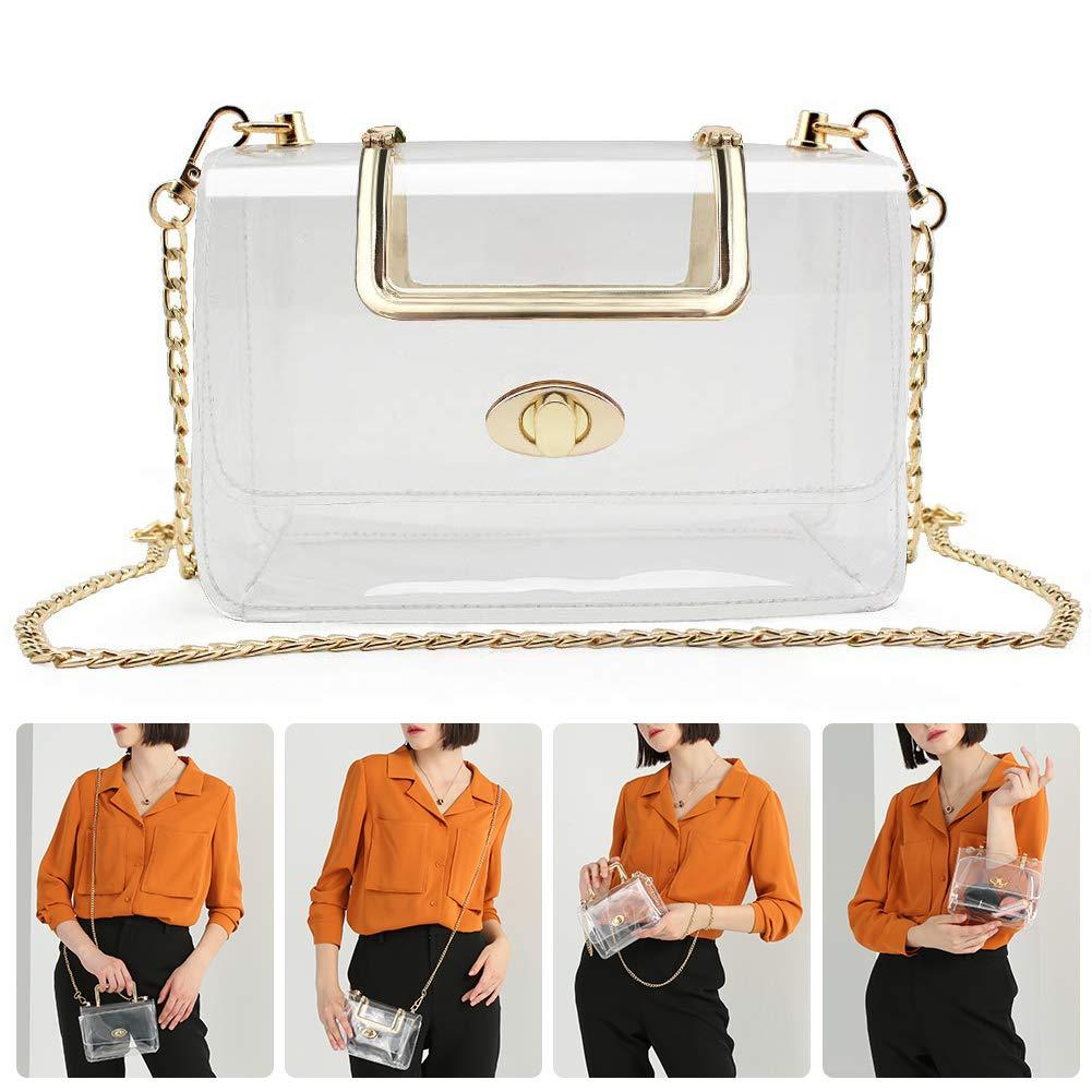 MOETYANG Womens Transparent Clutch Clear Purse Crossbody with Golden Chain Strap PGA Stadium Approved Bags - BeesActive Australia