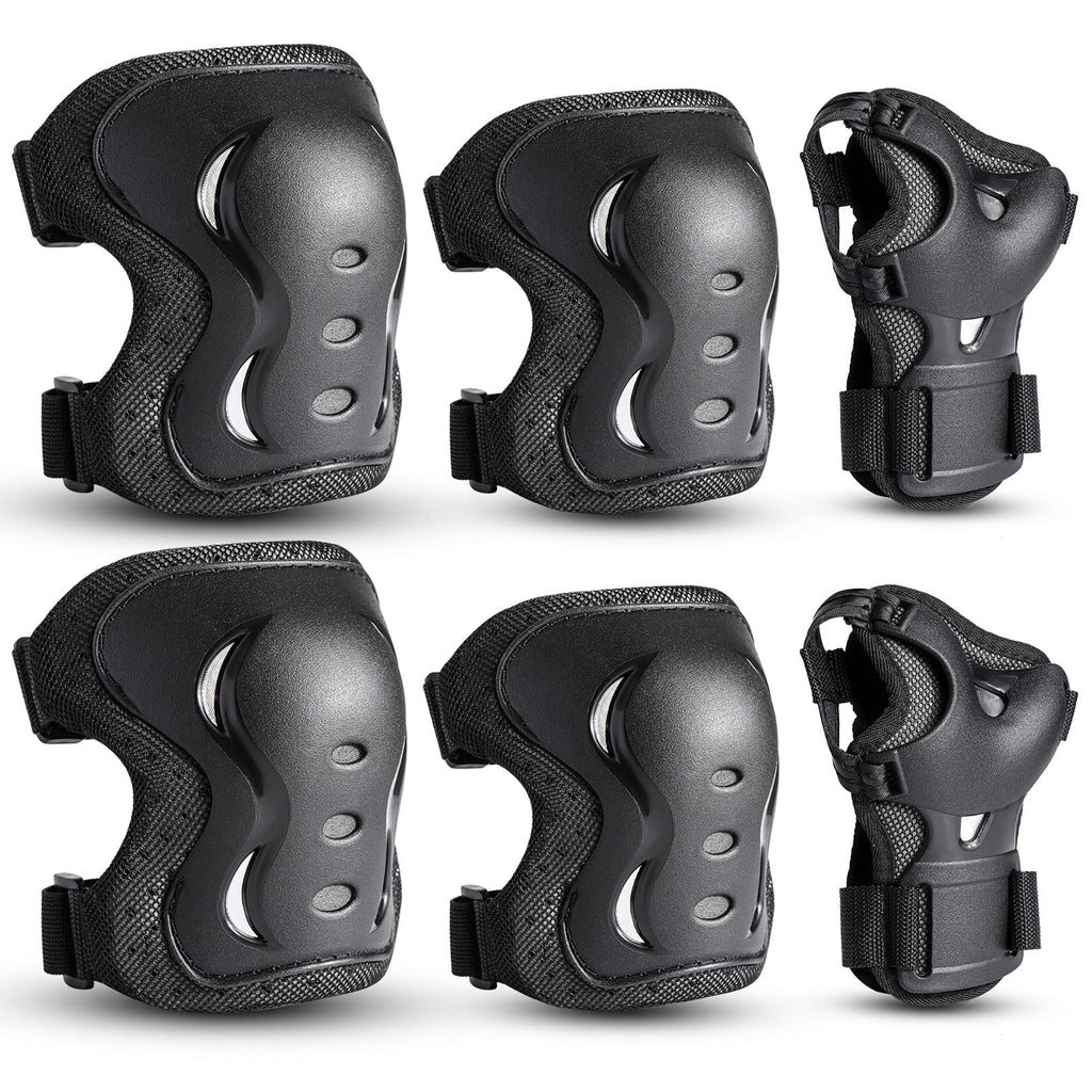 Kids/Youth/Adult Knee Pads Elbow Pads with Wrist Guards Protective Gear Set 6 Pack for Rollerblading Skateboard Cycling Skating Bike Scooter Riding Sports… Black Large - BeesActive Australia